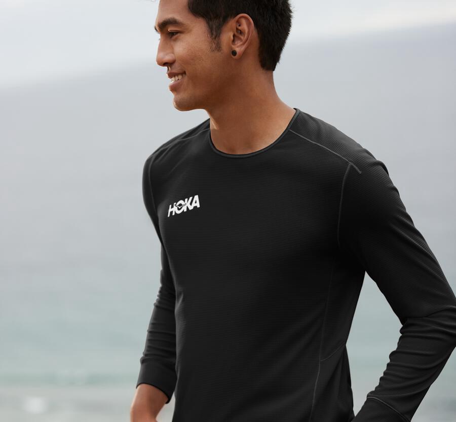 Top Hoka One One Hombre - Performance 3/4 Sleeve - Negras - SJE298471